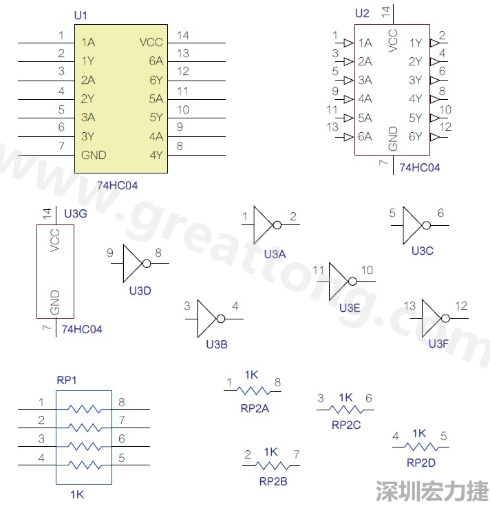圖1 半導(dǎo)體元件供應(yīng)商所畫(huà)的電路圖符號(hào)是模擬元件的接腳圖，而非訊號(hào)流程。